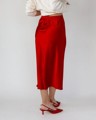 Livia Satin Midi Skirt - Red - JO+CO
