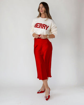 Livia Satin Midi Skirt - Red - JO+CO