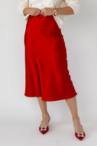Livia Satin Midi Skirt - Red - JO+CO