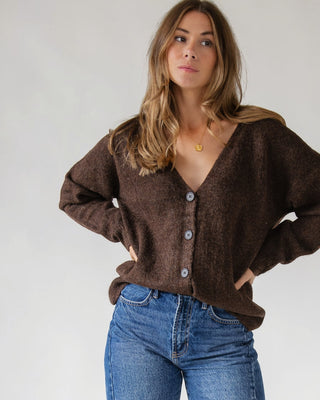 Lora Button Cardigan - Brown - JO+CO