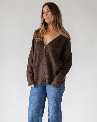 Lora Button Cardigan - Brown - JO+CO