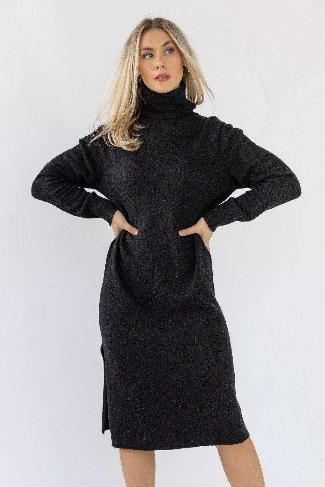 Lorene Sweater Midi Dress - Black - JO+CO