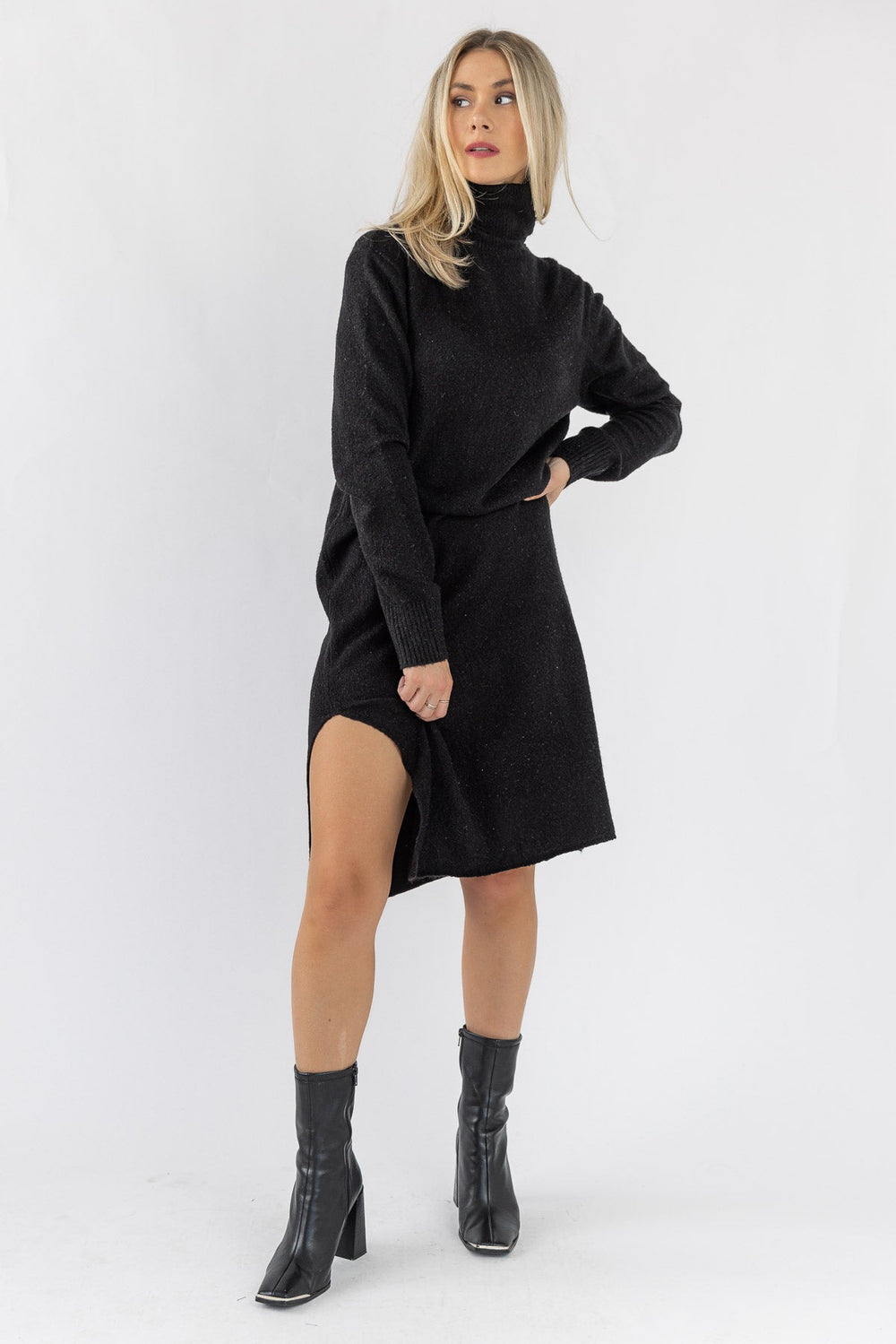 Lorene Sweater Midi Dress - Black - JO+CO