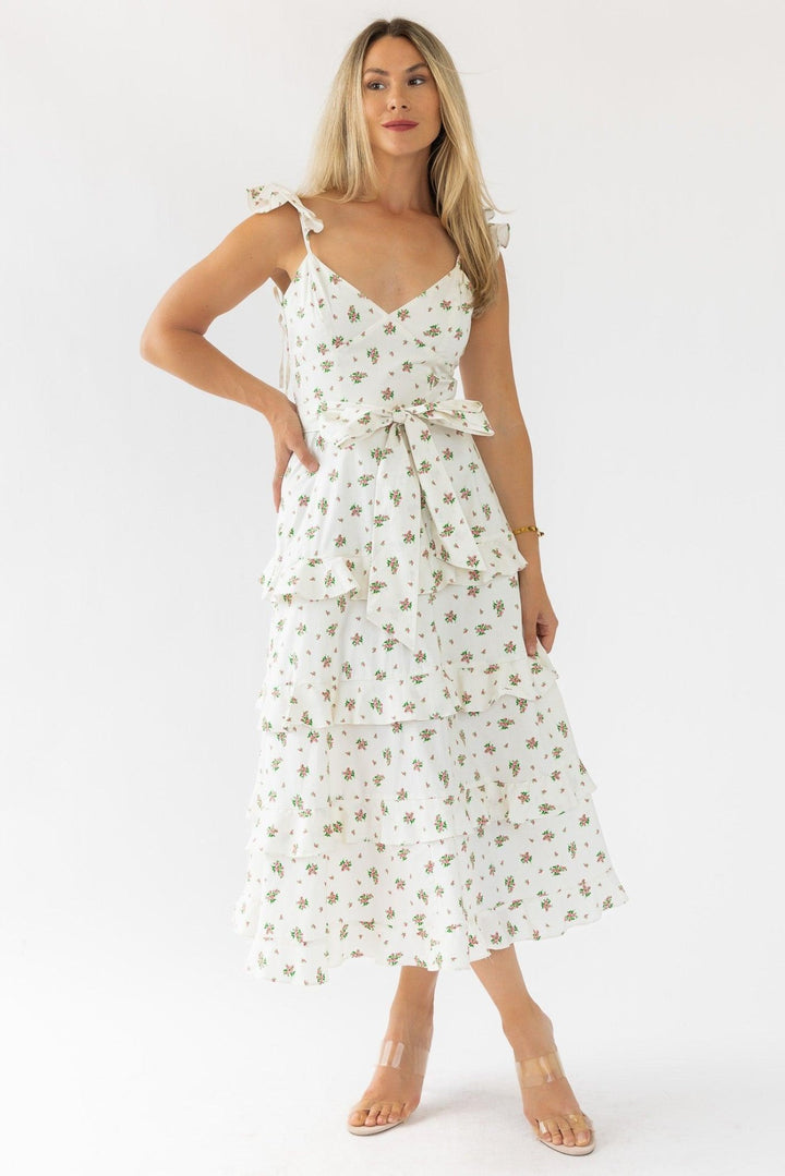 Luciana Cream Floral Midi Dress - Final Sale - JO+CO