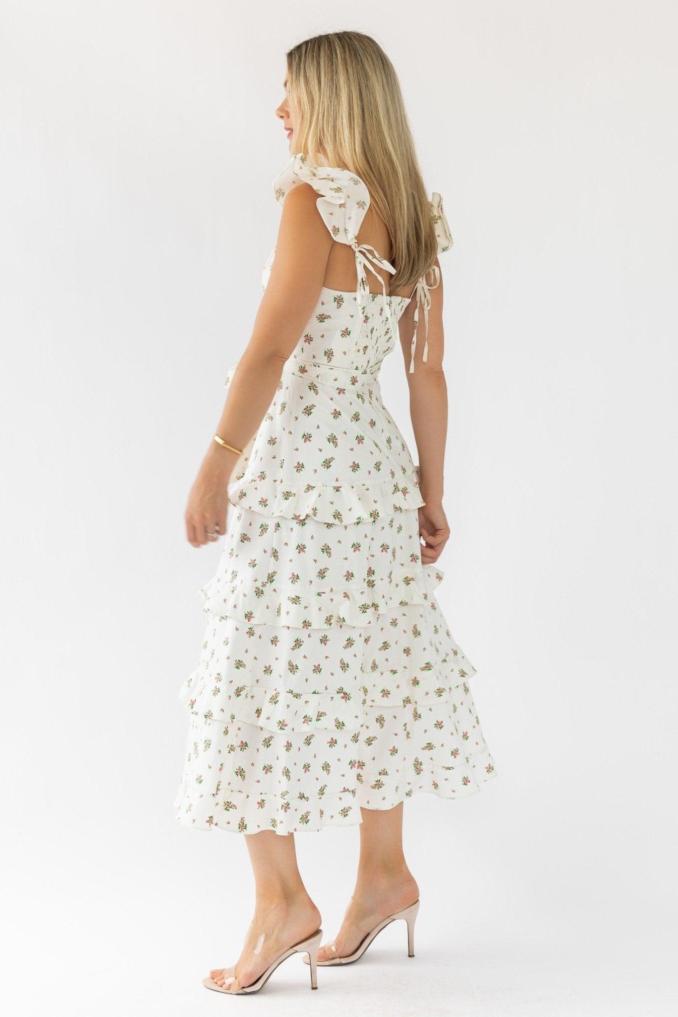 Luciana Cream Floral Midi Dress | Trendy Women's Clothing JO+CO Luciana Cream Floral Midi Dress | Trendy Women's Clothing JO+CO