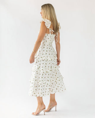 Luciana Cream Floral Midi Dress - Final Sale - JO+CO