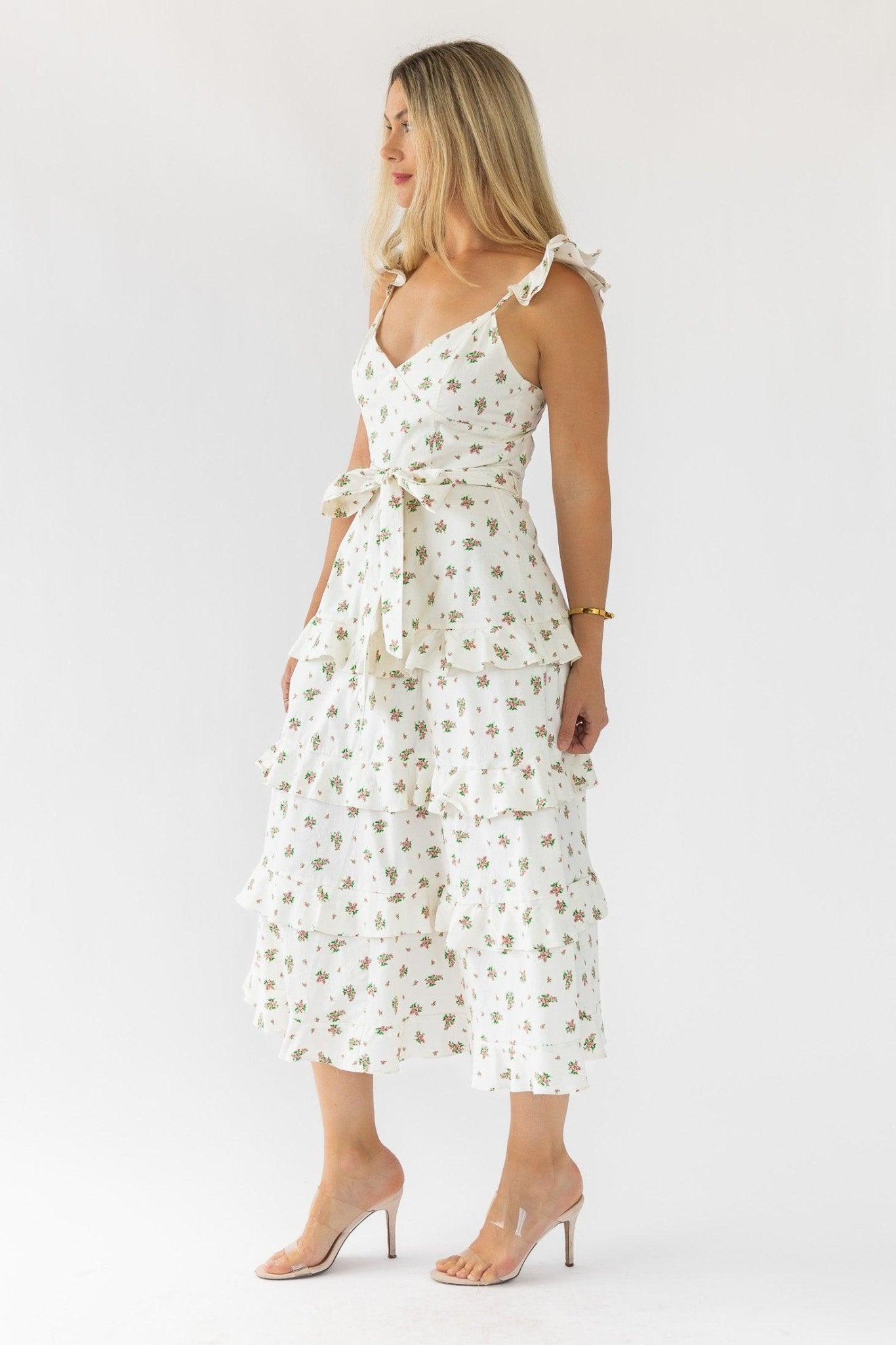 Luciana Cream Floral Midi Dress | Trendy Women's Clothing JO+CO Luciana Cream Floral Midi Dress | Trendy Women's Clothing JO+CO