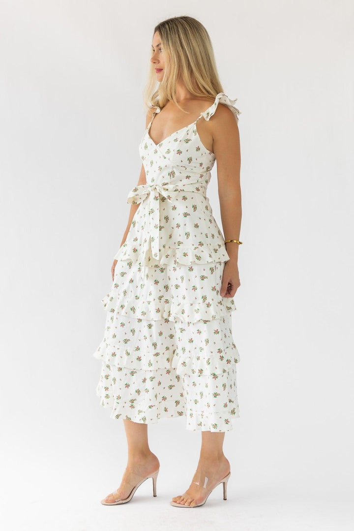 Luciana Cream Floral Midi Dress - Final Sale - JO+CO