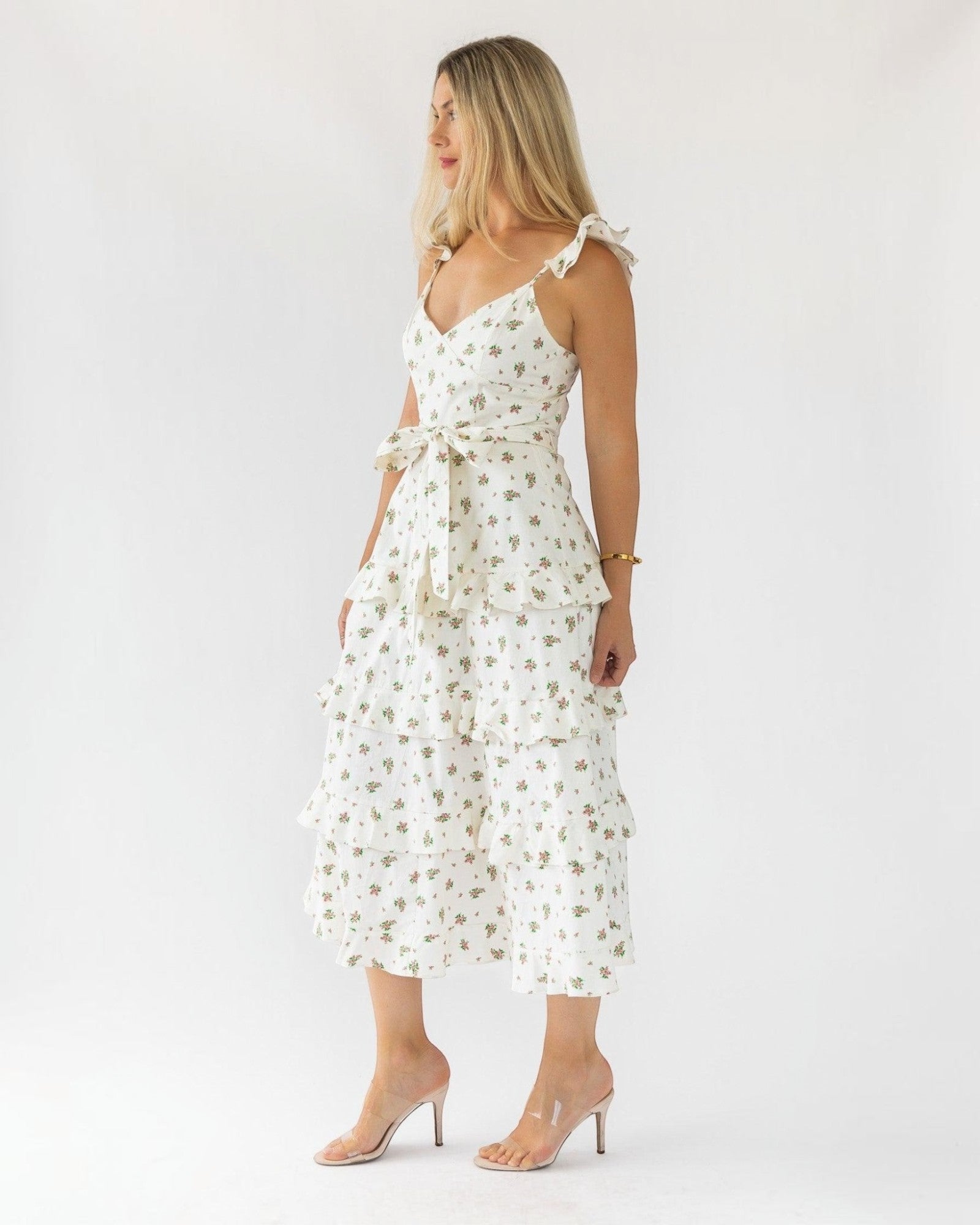Luciana Cream Floral Midi Dress