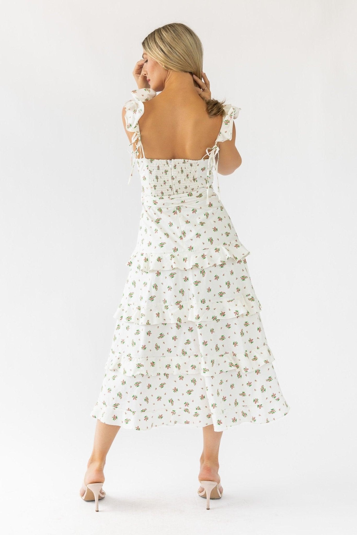 Luciana Cream Floral Midi Dress | Trendy Women's Clothing JO+CO Luciana Cream Floral Midi Dress | Trendy Women's Clothing JO+CO