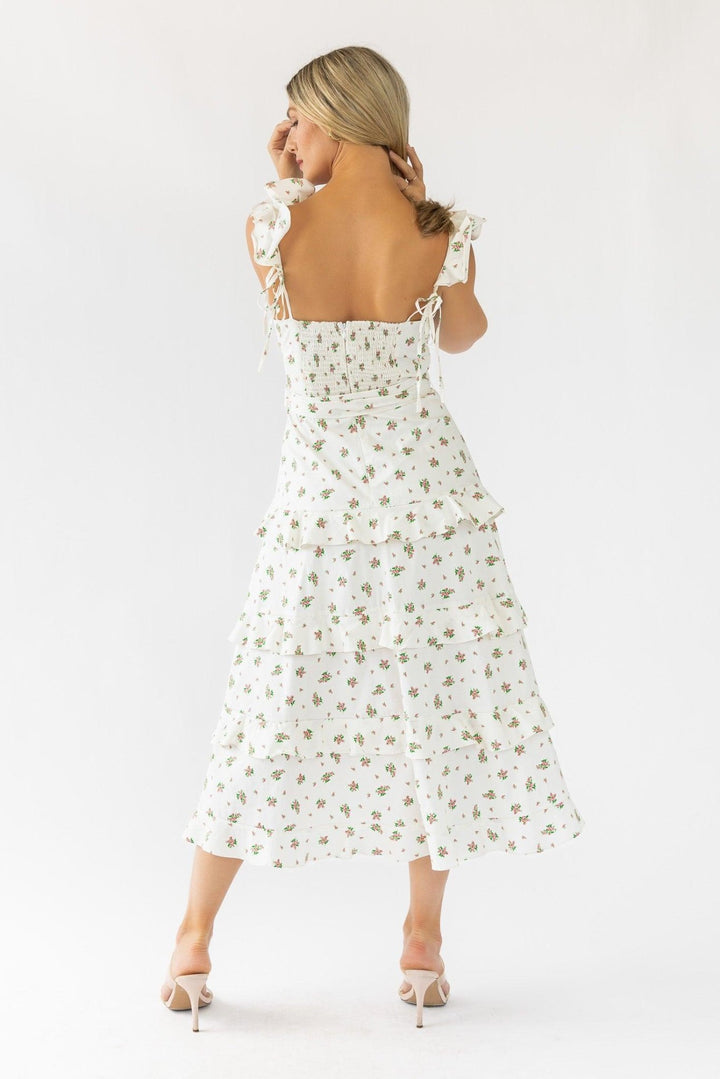 Luciana Cream Floral Midi Dress - Final Sale - JO+CO