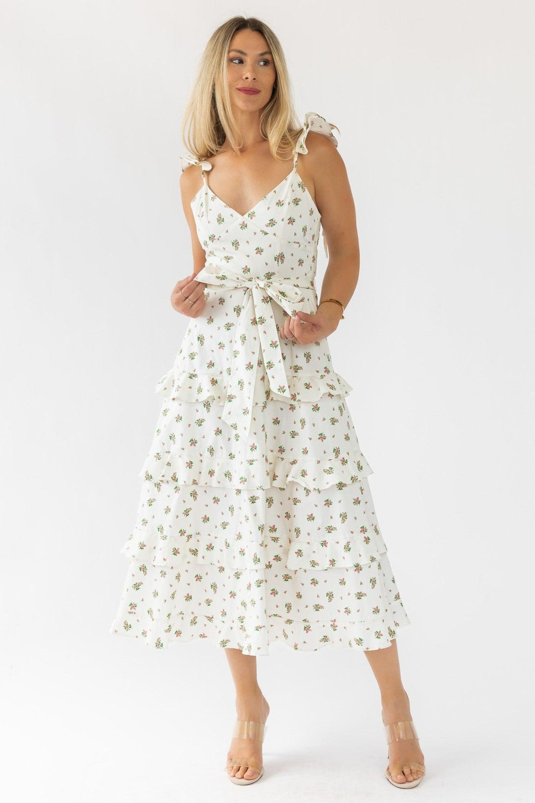 Luciana Cream Floral Midi Dress - Final Sale - JO+CO