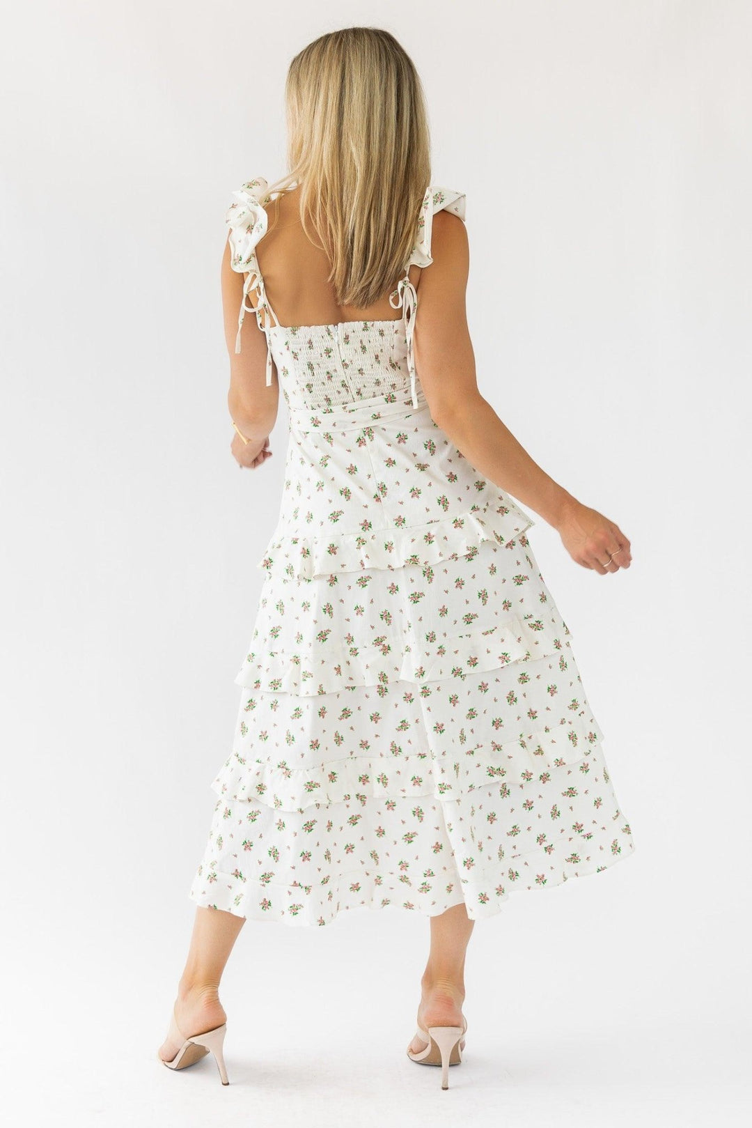 Luciana Cream Floral Midi Dress - Final Sale - JO+CO