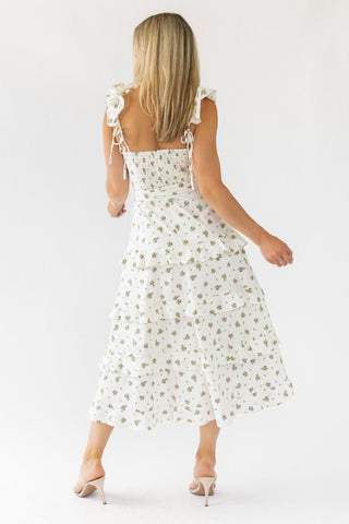 Luciana Cream Floral Midi Dress - Final Sale - JO+CO