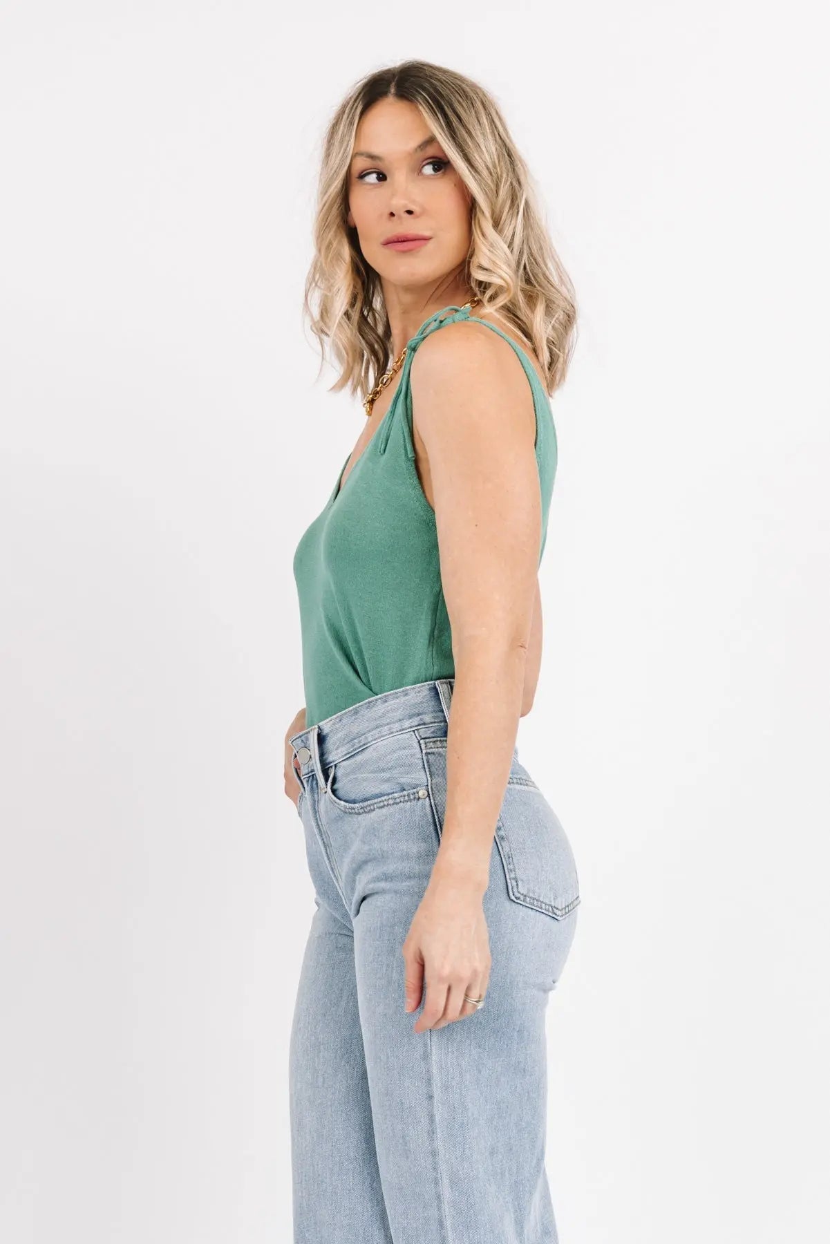 Mara Green Tie Shoulder Tank Final Sale JO CO