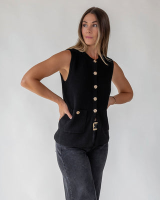 Margot Black Knit Button Vest - Final Sale - JO+CO