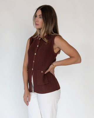 Margot Brown Knit Button Vest - Final Sale - JO+CO