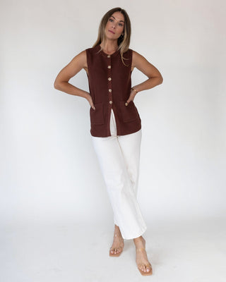 Margot Brown Knit Button Vest - Final Sale - JO+CO