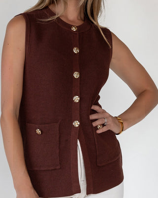 Margot Brown Knit Button Vest - Final Sale - JO+CO