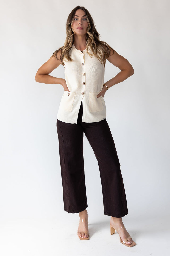Margot Cream Knit Button Vest - Final Sale - JO+CO