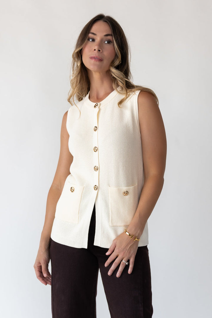 Margot Cream Knit Button Vest - Final Sale - JO+CO