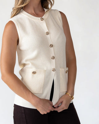 Margot Cream Knit Button Vest - Final Sale - JO+CO