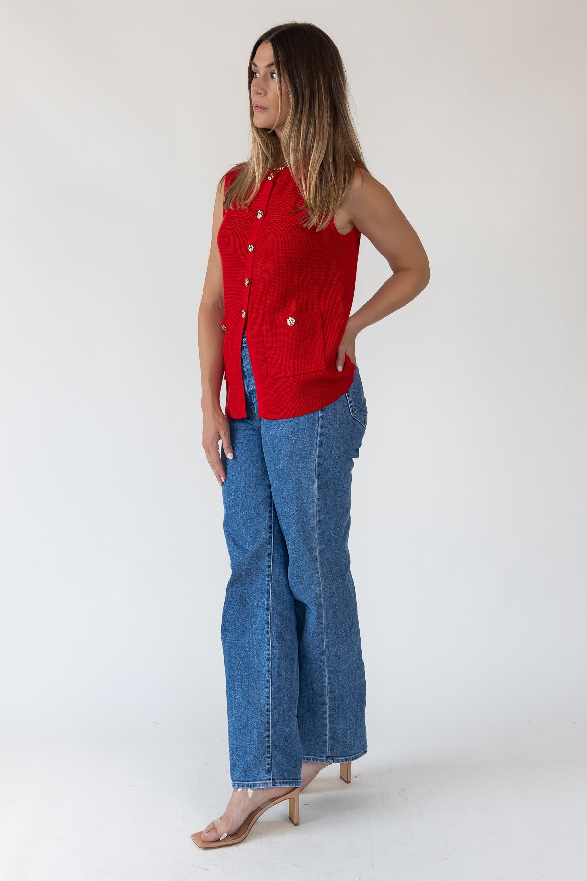Margot Red Knit Sweater Vest - Final Sale - JO+CO