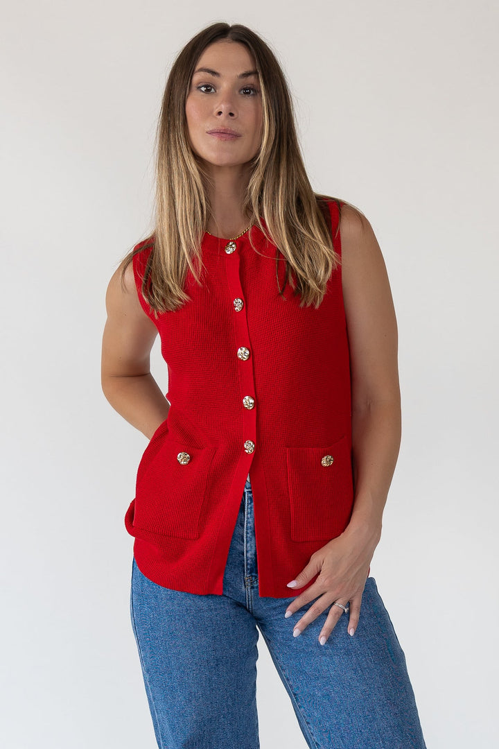 Margot Red Knit Sweater Vest - Final Sale - JO+CO
