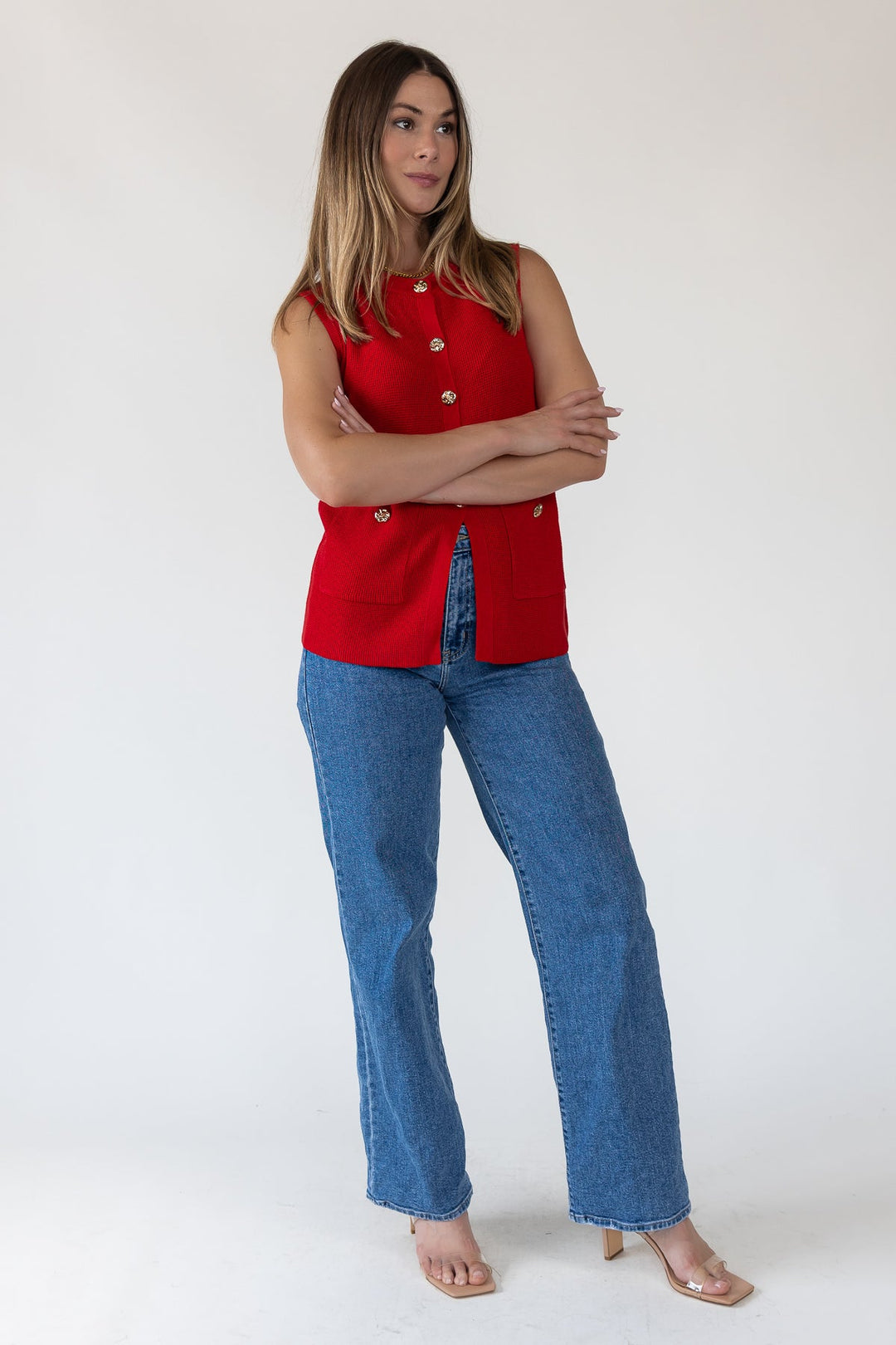 Margot Red Knit Sweater Vest - Final Sale - JO+CO