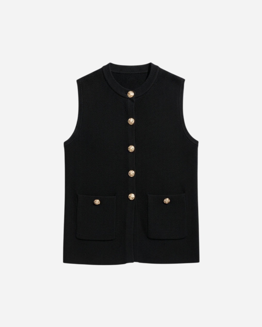 Margot Black Knit Button Vest