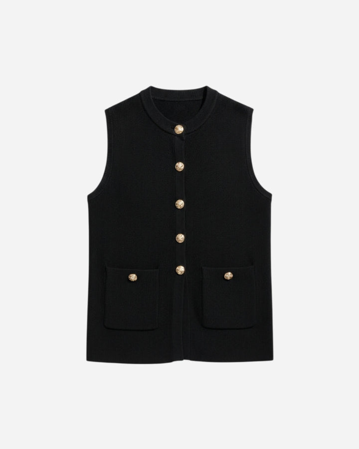 Margot Black Knit Button Vest