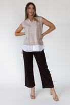 Mari Beige Mixed Media Sweater Vest - Final Sale - JO+CO