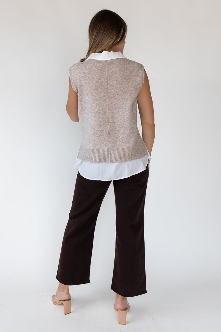 Mari Beige Mixed Media Sweater Vest - Final Sale - JO+CO