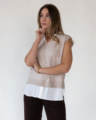 Mari Beige Mixed Media Sweater Vest - Final Sale - JO+CO