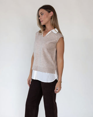 Mari Beige Mixed Media Sweater Vest - Final Sale - JO+CO