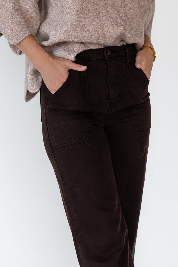 Marney Chocolate Cargo Pocket Wide Leg - Final Sale - JO+CO