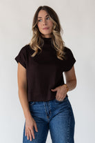Melia Brown Knit Mock Neck Top - JO+CO