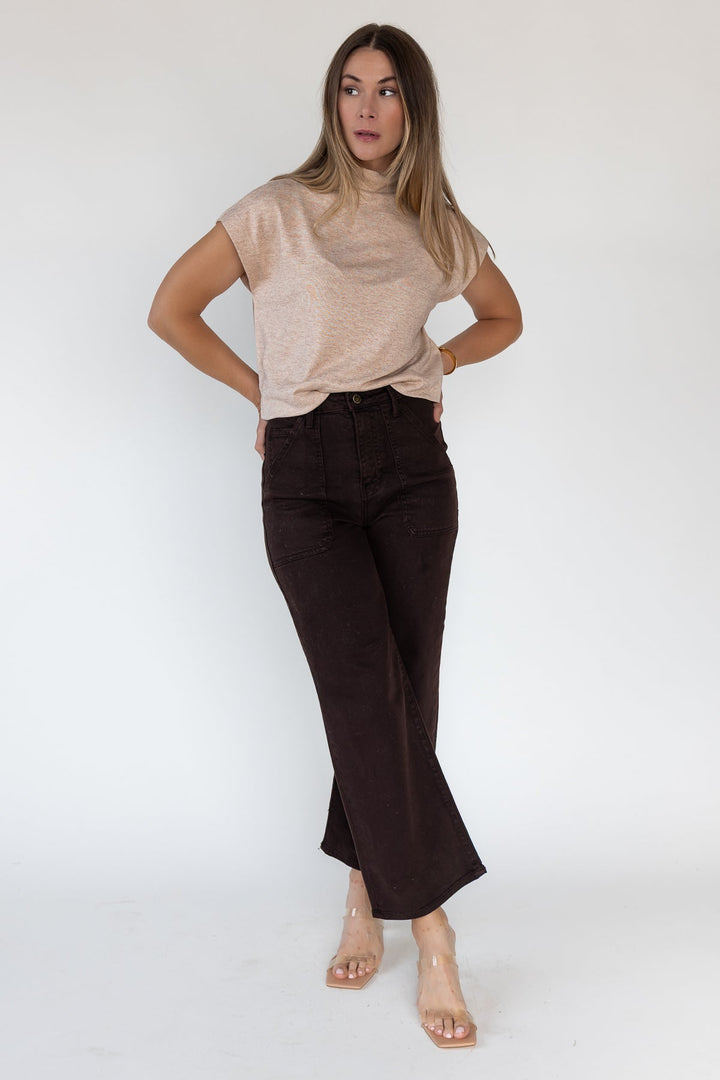Melia Oatmeal Knit Mock Neck Top - JO+CO