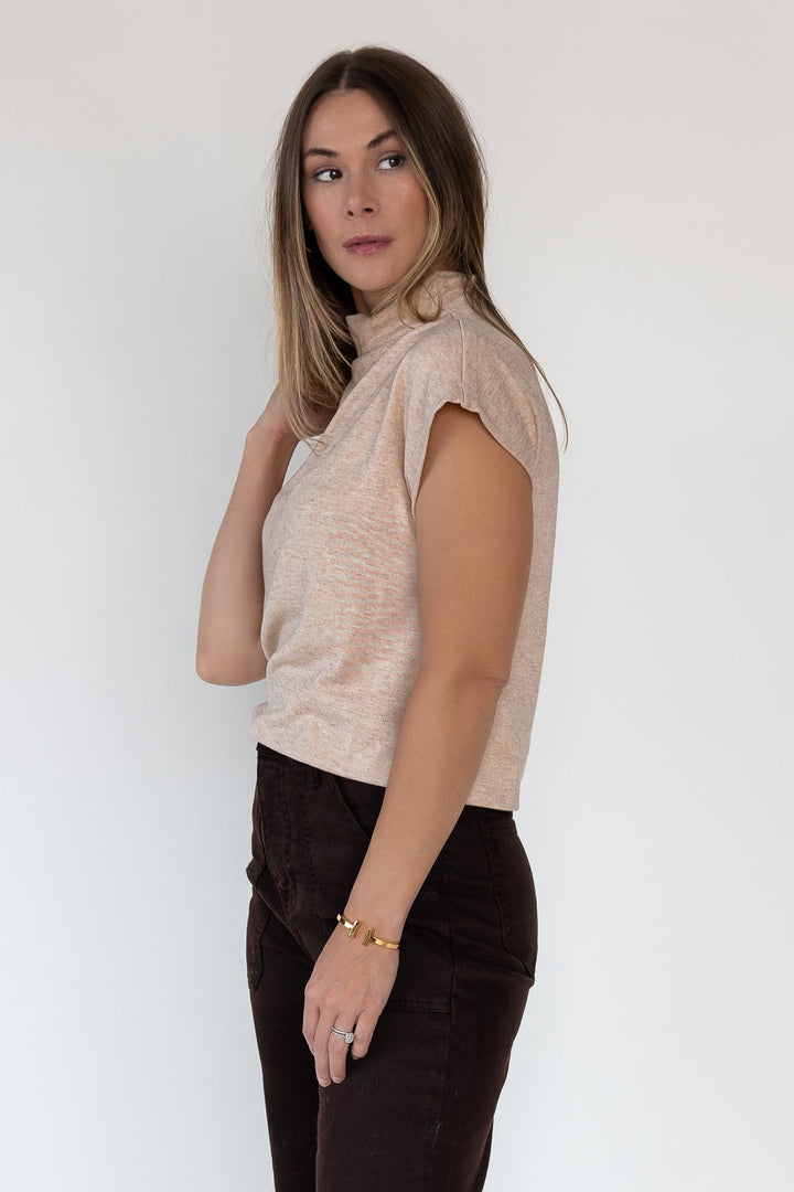 Melia Oatmeal Knit Mock Neck Top - JO+CO