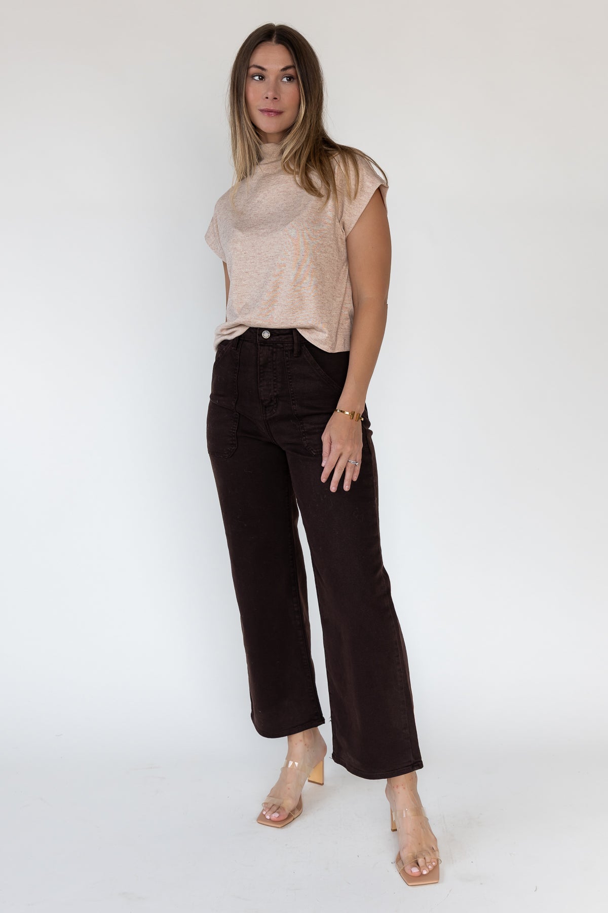 Melia Oatmeal Knit Mock Neck Top - JO+CO