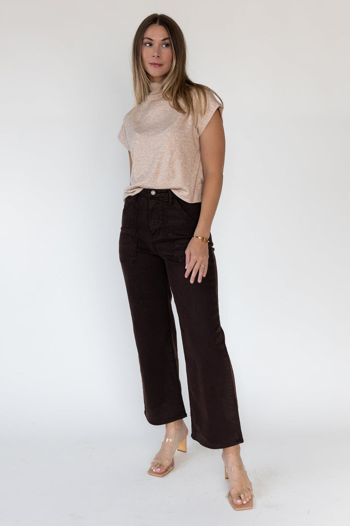 Melia Oatmeal Knit Mock Neck Top - JO+CO