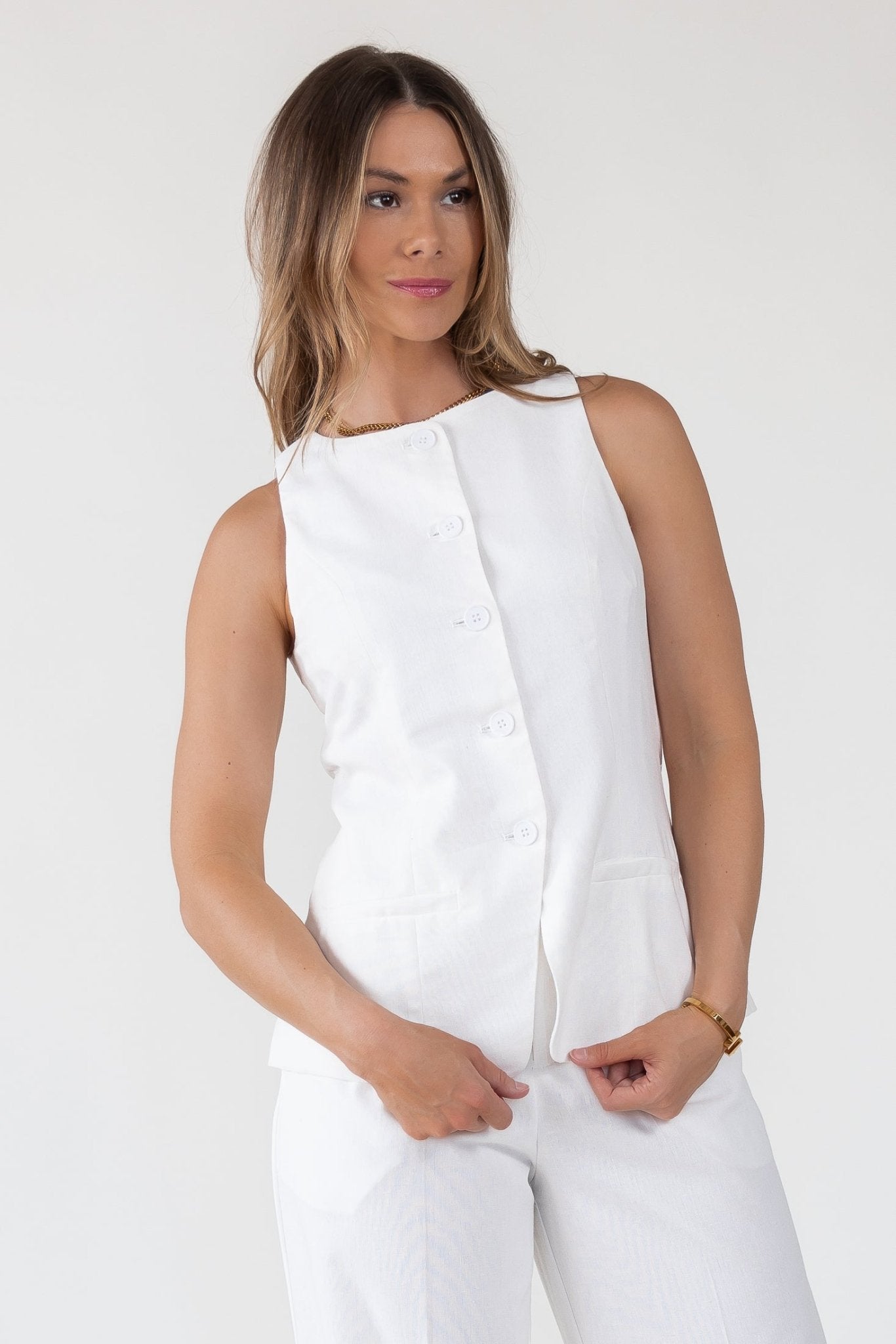 Monaco Button - Up Sleeveless Blazer - Final Sale - JO+CO