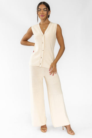 Myla Ecru Knit Wide Leg Pants - Final Sale - JO+CO