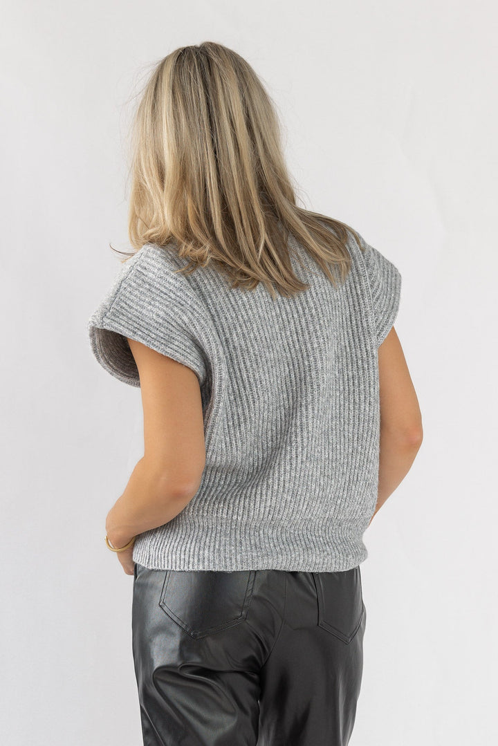 Nia Power Shoulder Sweater Vest - Grey - JO+CO