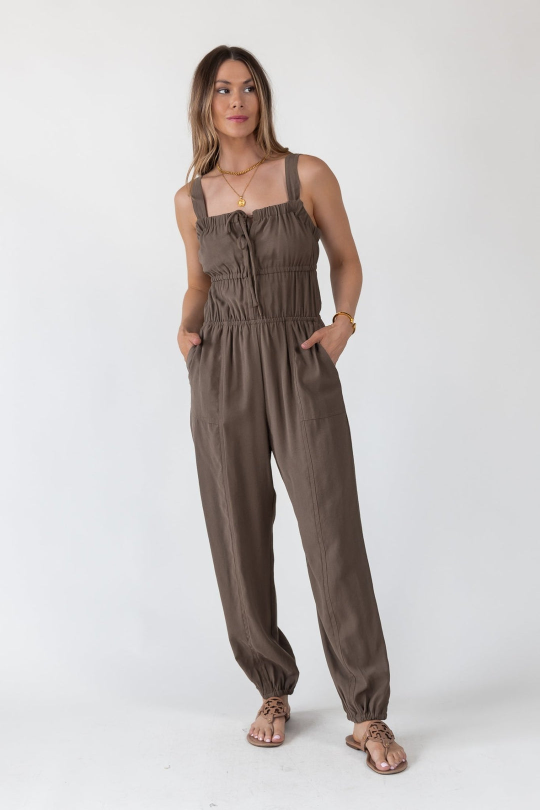 Olive Gathered Bodice Jumpsuit - Final Sale - JO+CO