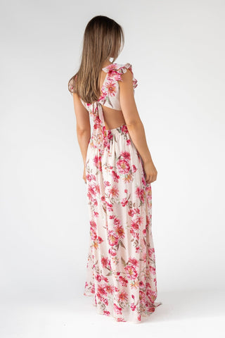 Pink Floral Cutout Frilly Maxi Dress - Final Sale - JO+CO