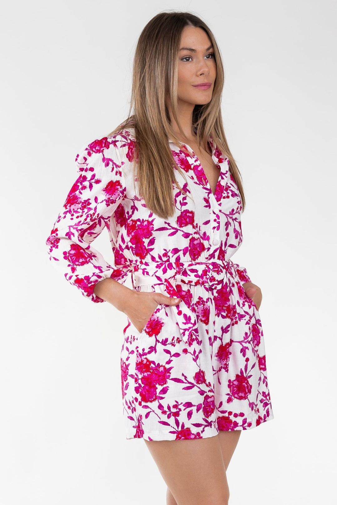 Pink Floral Ikat Romper - Final Sale - JO+CO