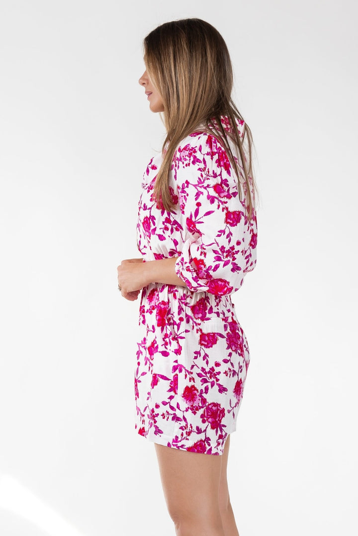 Pink Floral Ikat Romper - Final Sale - JO+CO