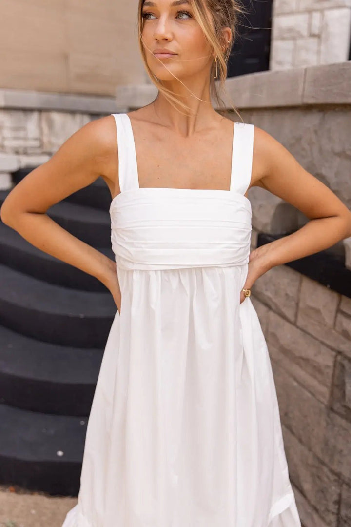 Pleated Perfection White Midi Dress - FINAL SALE - JO+CO