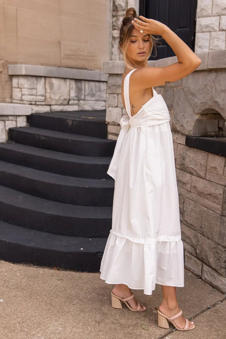 Pleated Perfection White Midi Dress - FINAL SALE - JO+CO
